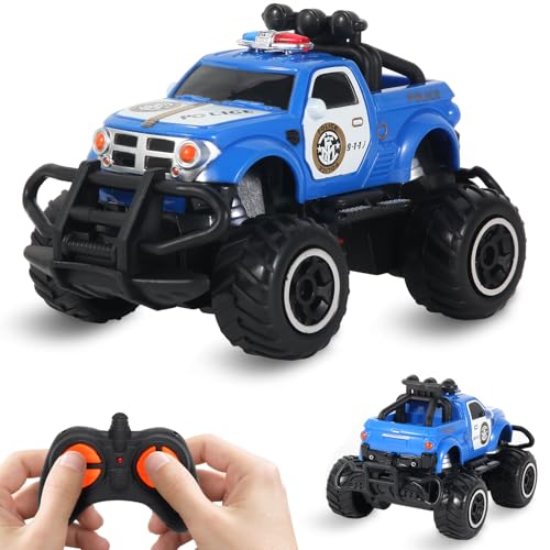 Pup Go Polizeiauto Ferngesteuert mit Licht für Kinder 3-9 Jahr, Robust Polizei Auto Spielzeug Kleinkind, Mini RC Auto Monstertruck Offroad Indoor Outdoor, Weihnachten Geburtstagsgeschenk Junge, Blau von Pup Go