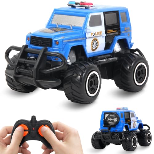 Pup Go Polizeiauto Ferngesteuert mit Licht für Kinder 3 4 5 6 Jahre, Robust Polizei Auto mit Fernbedienung Spielzeug, Mini RC Auto Monstertruck Polizei Kinder 2 Geschenke Blau von Pup Go