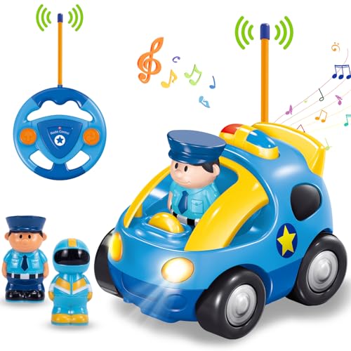 Pup Go Kids Fernbedienung Cartoon Polizeiauto - Radio Control Rennwagen Spielzeug mit Musik und Licht, Das erste Ferngesteuertes Auto ab 2 Jahre, Geburtstagsgeschenk für Kinder über 2 3 Jahre von Pup Go