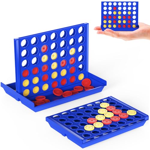 Pup Go 4 Gewinnt im Taschenformat Blau, Perfektes Reisespiel für Kinder, Ideal für Auto, Reisen & Flugzeug, Tragbares Strategiespiel Reisespiel für 2 Spieler ab 3 Jahren, Faltbares Mini Design von Pup Go