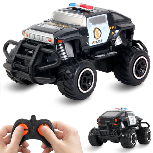 Pup Go Polizeiauto Ferngesteuert mit Licht für Kind 3-9 Jahr, Robust Polizei Auto Spielzeug Kleinkind, Mini RC Auto Monstertruck Offroad Indoor Outdoor, Weihnachten Geburtstagsgeschenk Junge, Schwarz von Pup Go