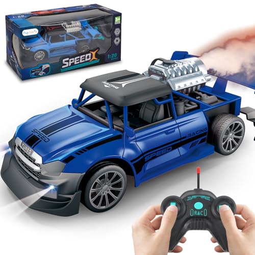 Pup Go Ferngesteuertes Auto Spielzeug mit Realistisch Schwanzspray und Licht für Kinder 3-12 Jahre, 1:20 RC Stunt Auto Robust Schnell Drift Aufladbar, Weihnachten Geschenke für Jungen Mädchen, Blau von Pup Go