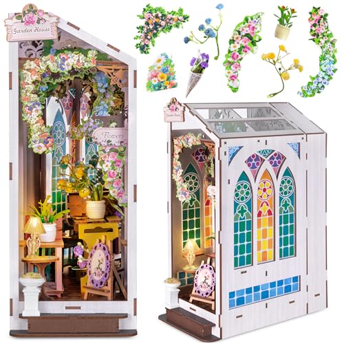 Book Nook Kits für Erwachsene, Miniaturhaus Puppenhaus Kit für Teenager, DIY Handwerk für Erwachsene, Bücherregal Dekor Gartenhaus mit LED-Licht, Geschenke für Familie und Freunde von Pupidiu