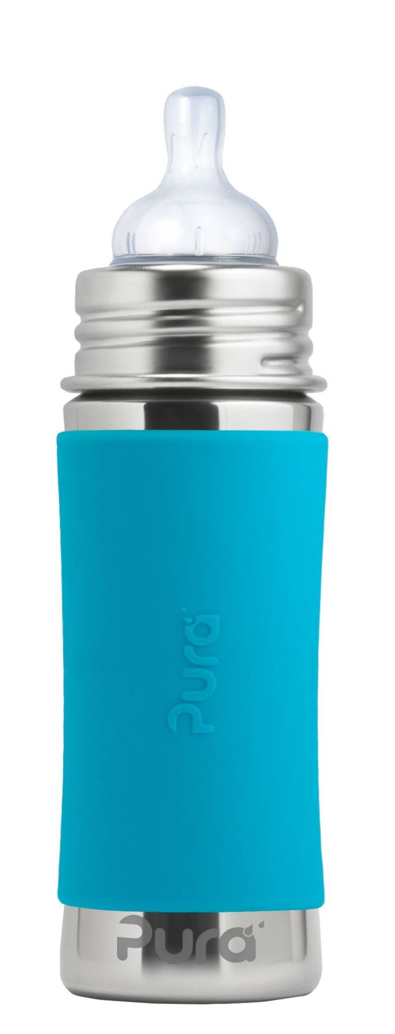 Pura Kiki Edelstahl-Flasche - Baby/Kleinkind 300ml - Aqua Babyaufsatz von Pura