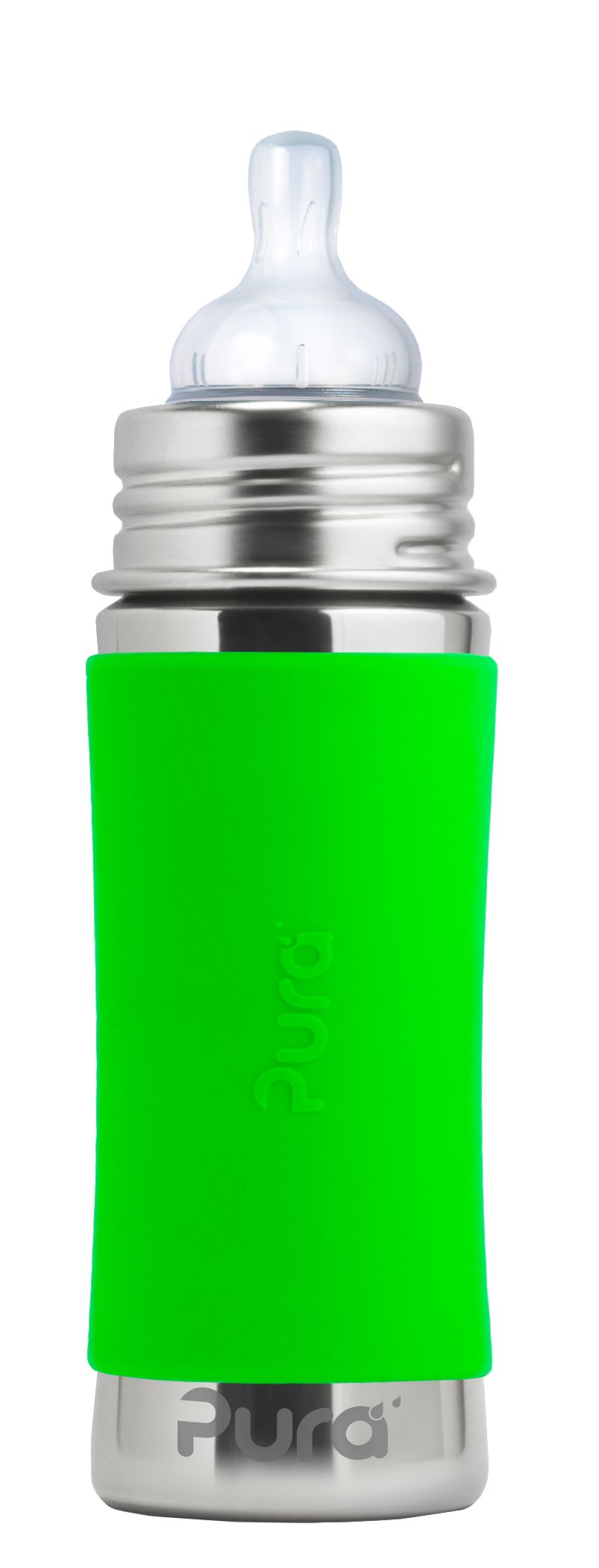 Pura Kiki Edelstahl-Flasche - Baby/Kleinkind 300ml - Babyaufsatz Grün von Pura