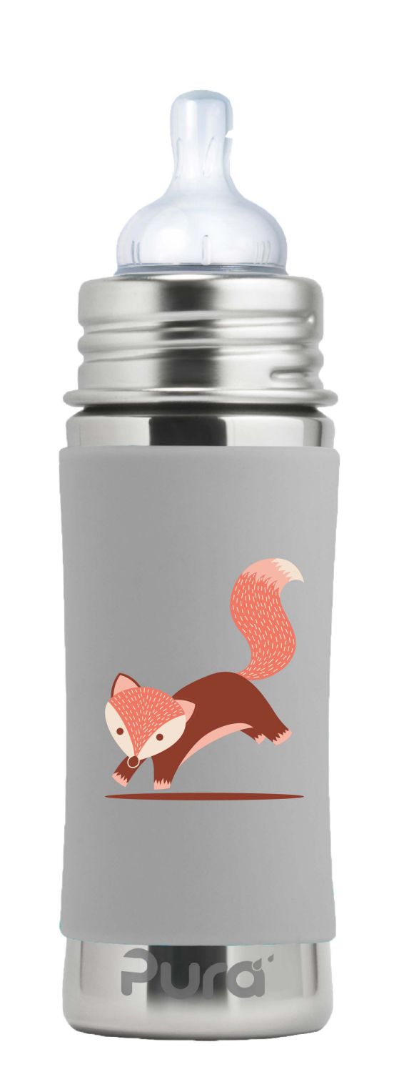 Pura Kiki Edelstahl-Flasche - Baby/Kleinkind 300ml - Fuchs Babyaufsatz von Pura