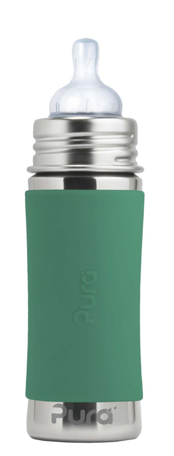Pura Kiki Edelstahl-Flasche - Baby/Kleinkind 300ml - Mint Babyaufsatz von Pura