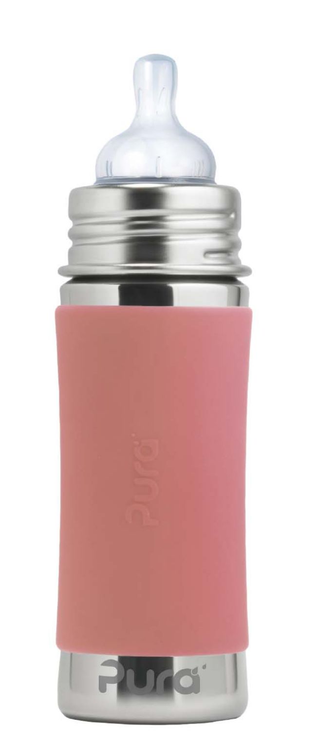 Pura Kiki Edelstahl-Flasche - Baby/Kleinkind 300ml - Rose Babyaufsatz von Pura