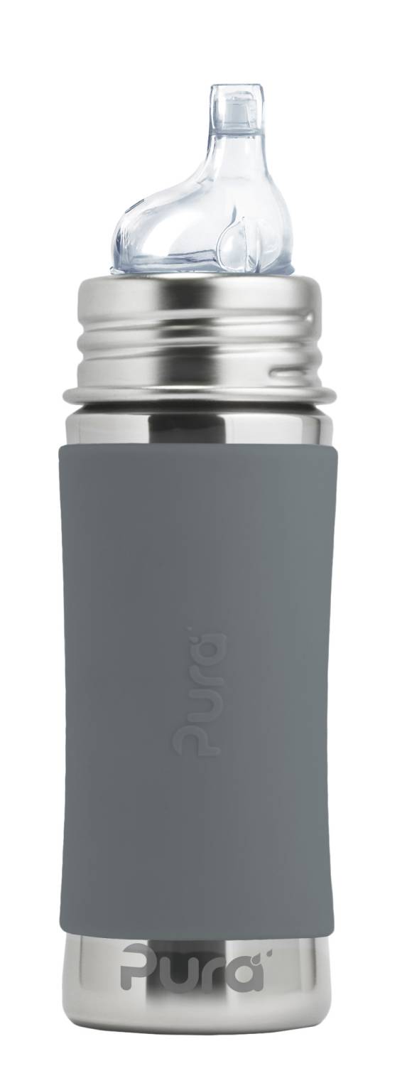 Pura Kiki Edelstahl-Flasche - Baby/Kleinkind 300ml - Schiefergrau Trinklernaufsatz von Pura