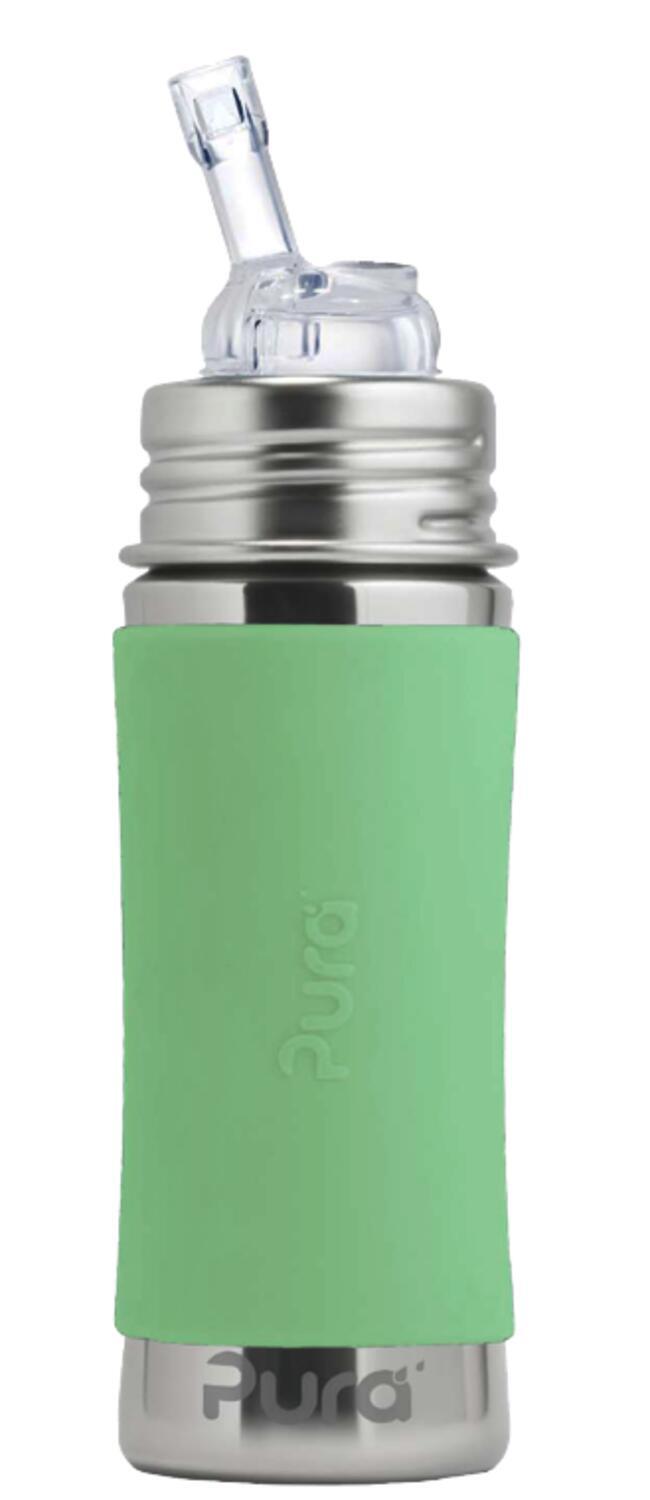 Pura Kiki Edelstahl-Flasche - Baby/Kleinkind 300ml - Trinkhalm Moss von Pura