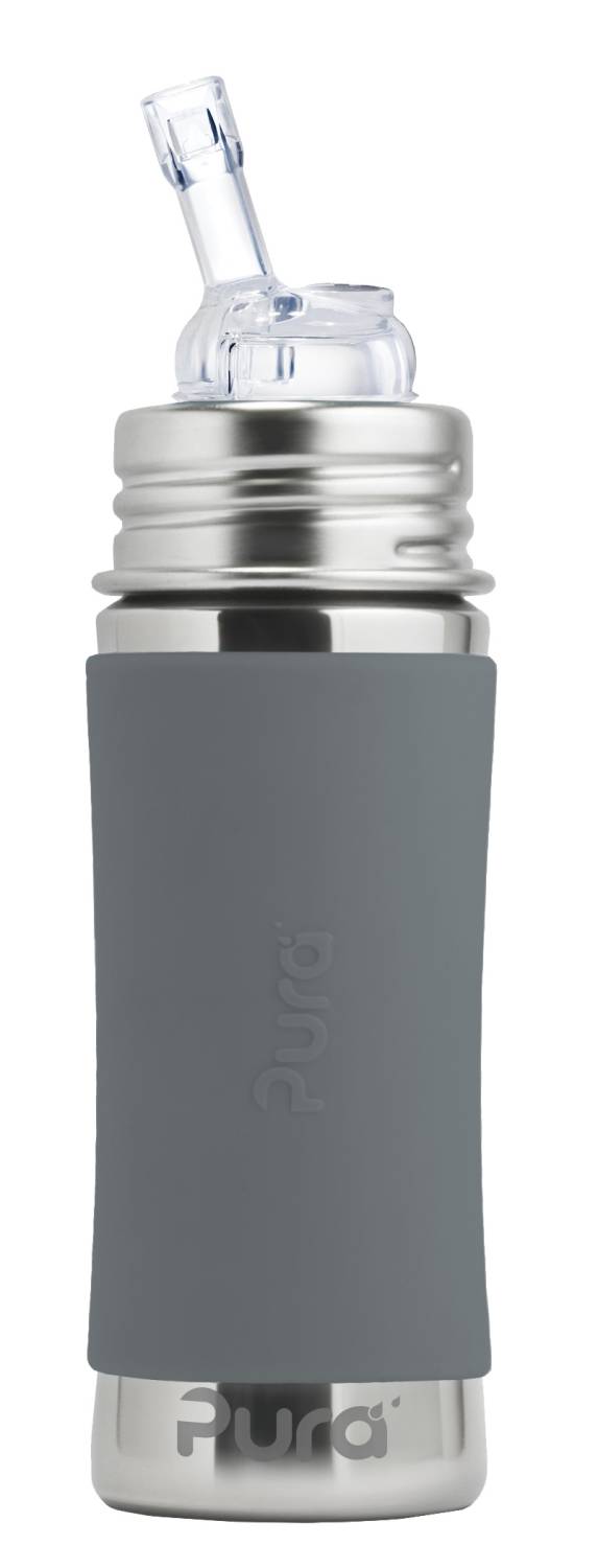 Pura Kiki Edelstahl-Flasche - Baby/Kleinkind 300ml - Trinkhalm Schiefergrau von Pura