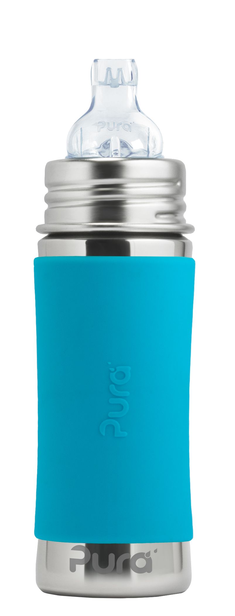Pura Kiki Edelstahl-Flasche - Baby/Kleinkind 300ml - Trinklernaufsatz Aqua von Pura