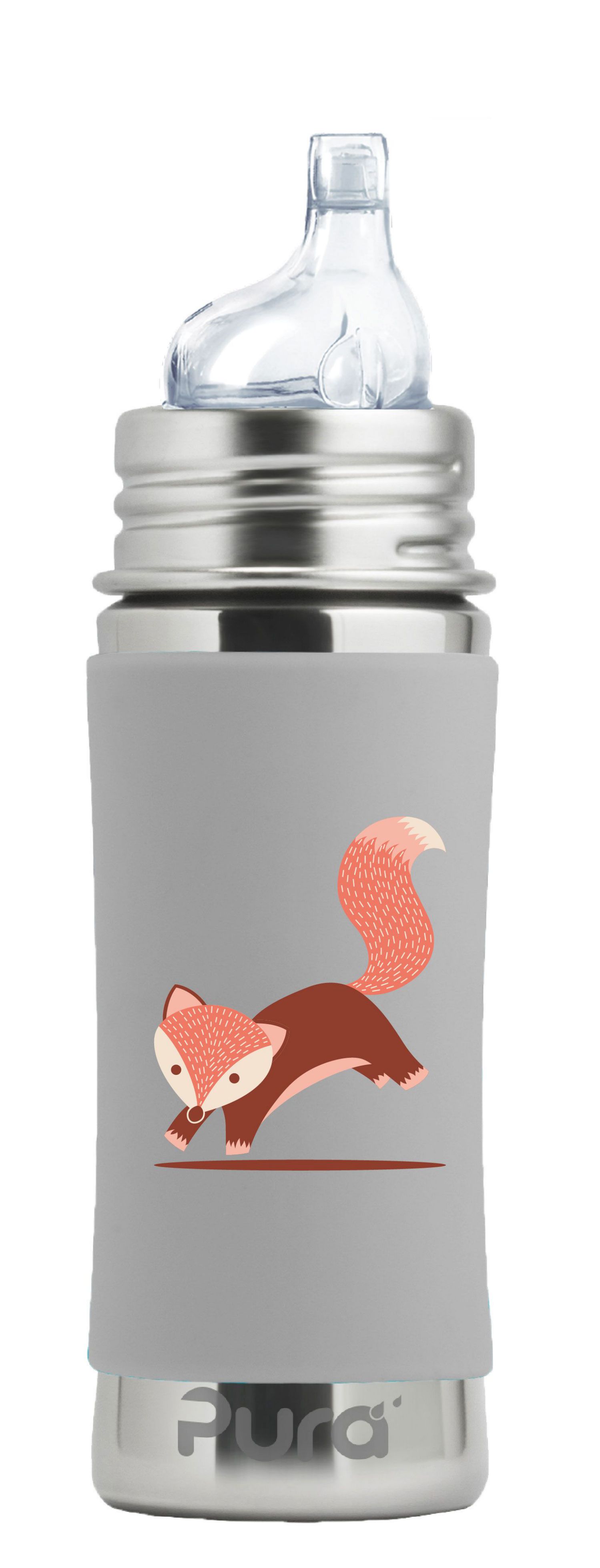Pura Kiki Edelstahl-Flasche - Baby/Kleinkind 300ml - Trinklernaufsatz Fuchs von Pura