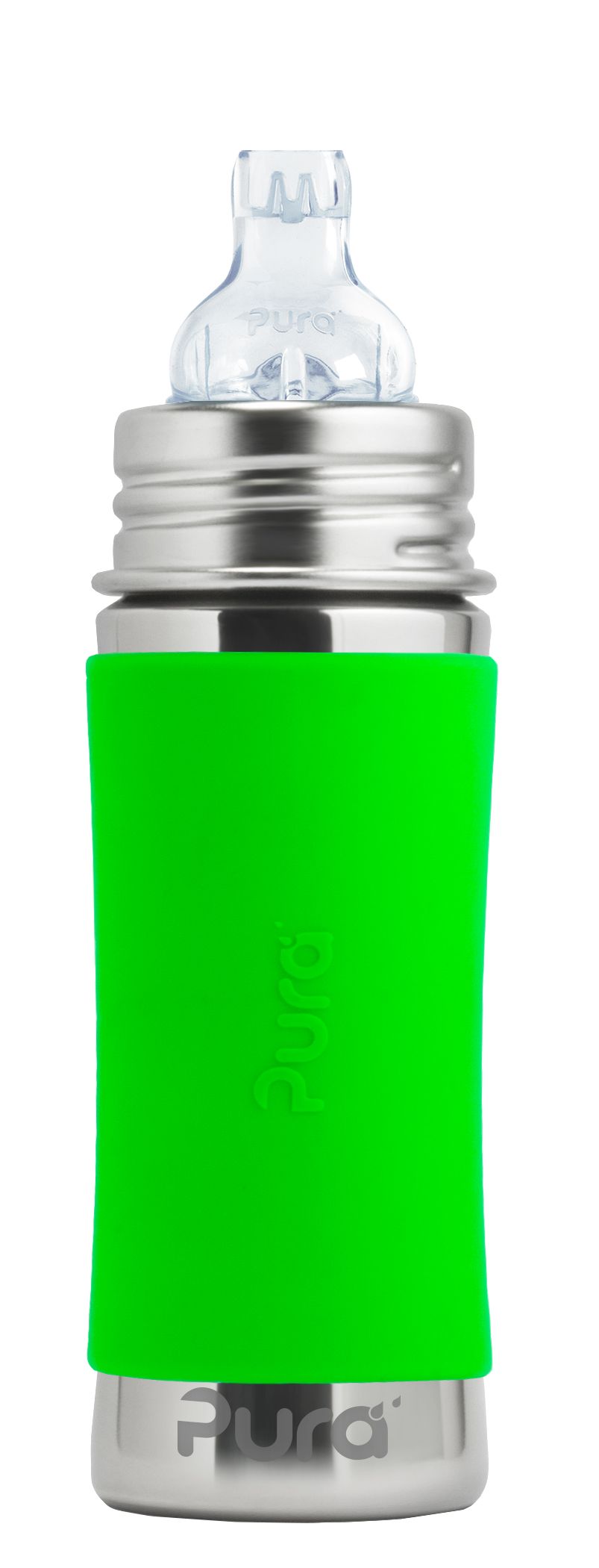Pura Kiki Edelstahl-Flasche - Baby/Kleinkind 300ml - Trinklernaufsatz Grün von Pura