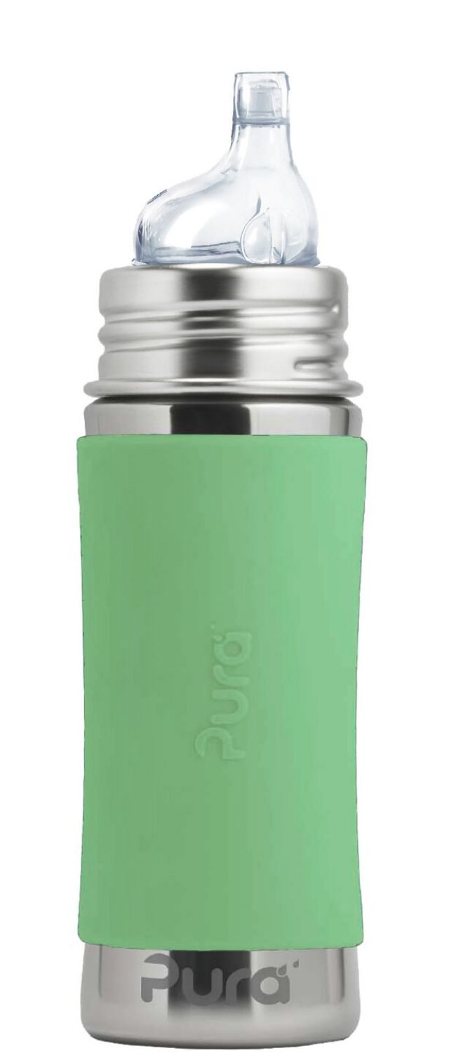 Pura Kiki Edelstahl-Flasche - Baby/Kleinkind 300ml - Trinklernaufsatz Moss von Pura