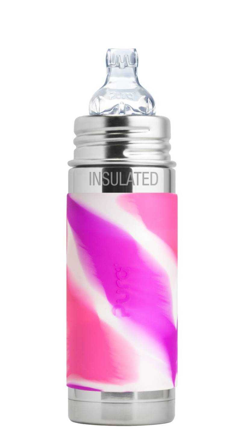 Pura Kiki Isolierte Edelstahl-Flasche - Baby/Toddler 250ml - Pink Swirl Trinklernaufsatz von Pura