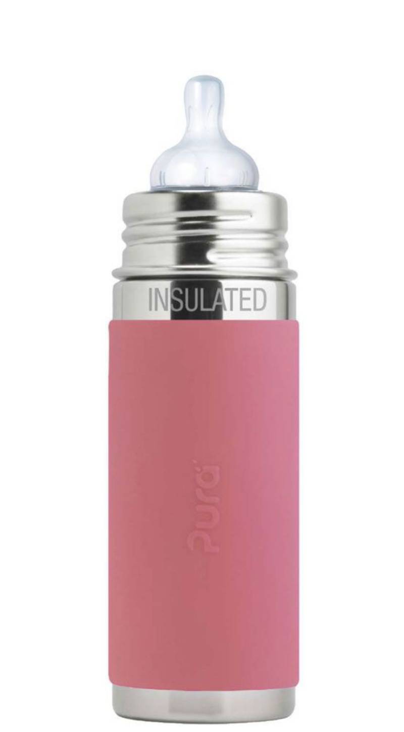 Pura Kiki Isolierte Edelstahl-Flasche - Baby/Toddler 250ml - Rose Babyaufsatz von Pura
