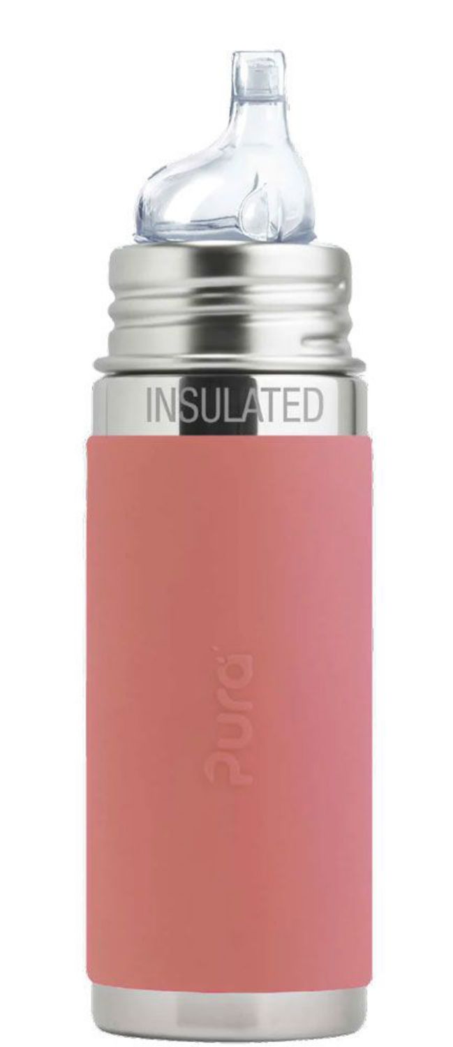 Pura Kiki Isolierte Edelstahl-Flasche - Baby/Toddler 250ml - Rose Trinklernaufsatz von Pura