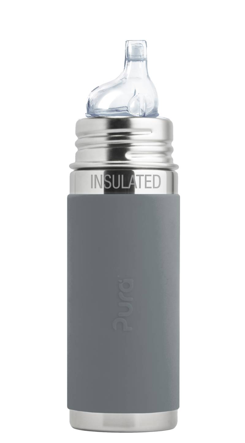 Pura Kiki Isolierte Edelstahl-Flasche - Baby/Toddler 250ml - Schiefergrau Trinklernaufsatz von Pura