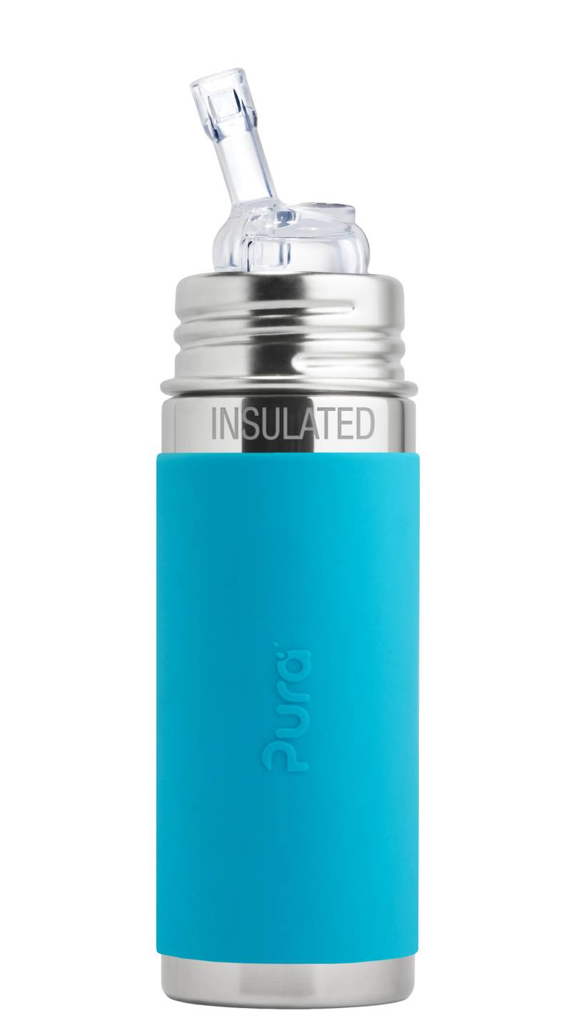Pura Kiki Isolierte Edelstahl-Flasche - Baby/Toddler 250ml - Trinkhalm Aqua von Pura