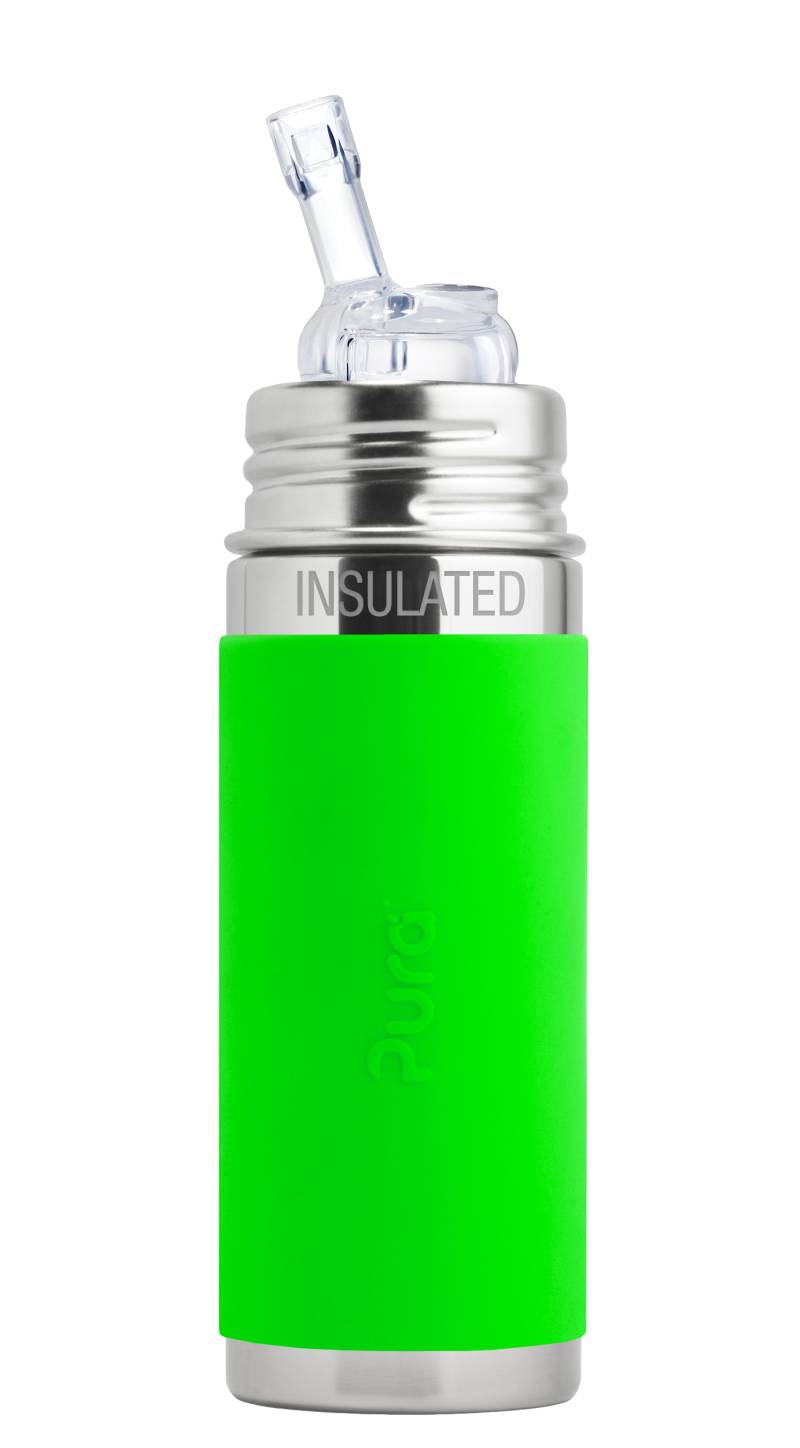 Pura Kiki Isolierte Edelstahl-Flasche - Baby/Toddler 250ml - Trinkhalm Grün von Pura