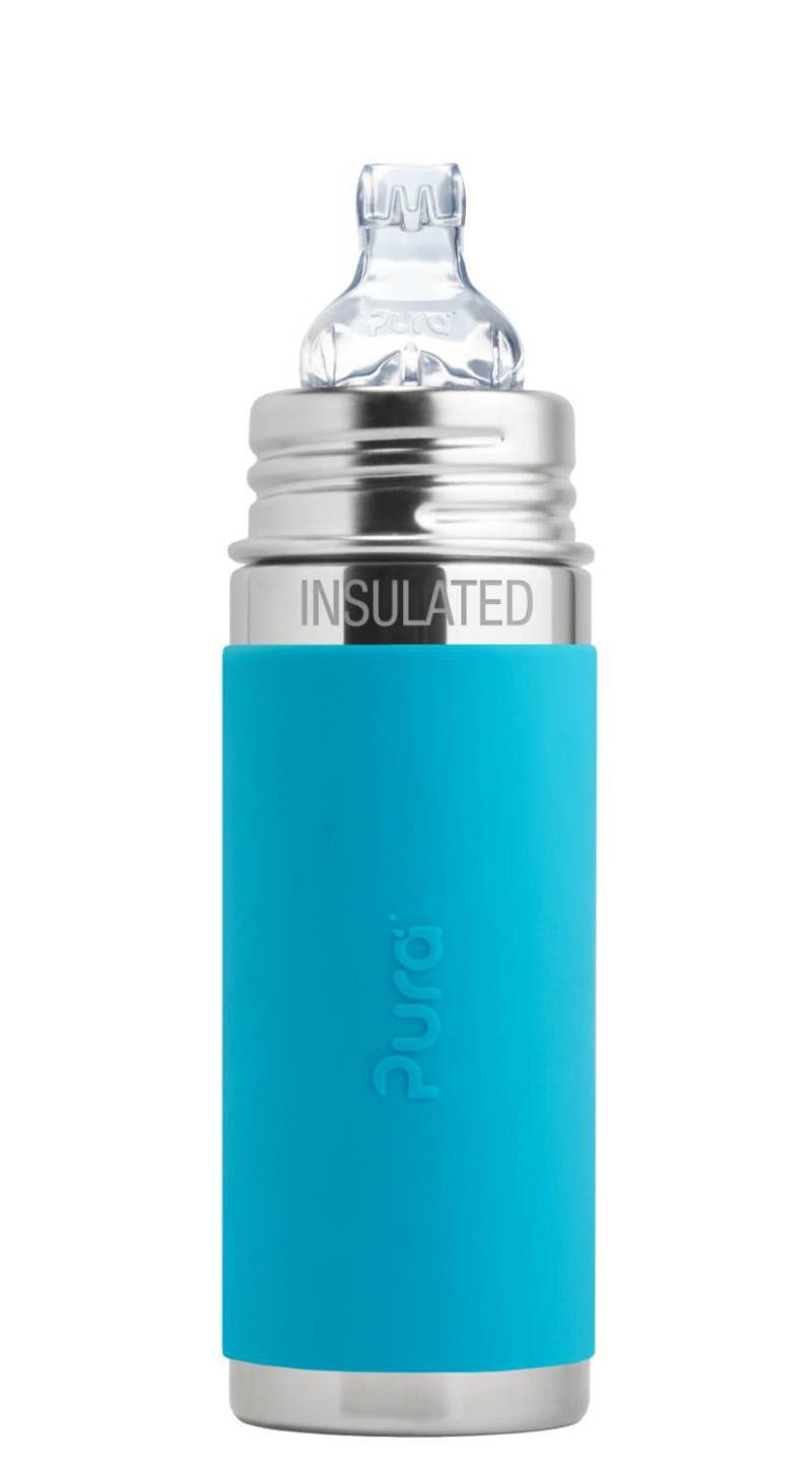 Pura Kiki Isolierte Edelstahl-Flasche - Baby/Toddler 250ml - Trinklernaufsatz Aqua von Pura