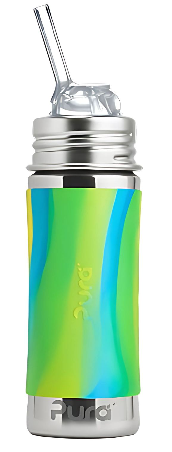 Pura Kiki KIDDO Edelstahl-Flasche mit Trinkhalm (300ml) - Aqua Swirl von Pura