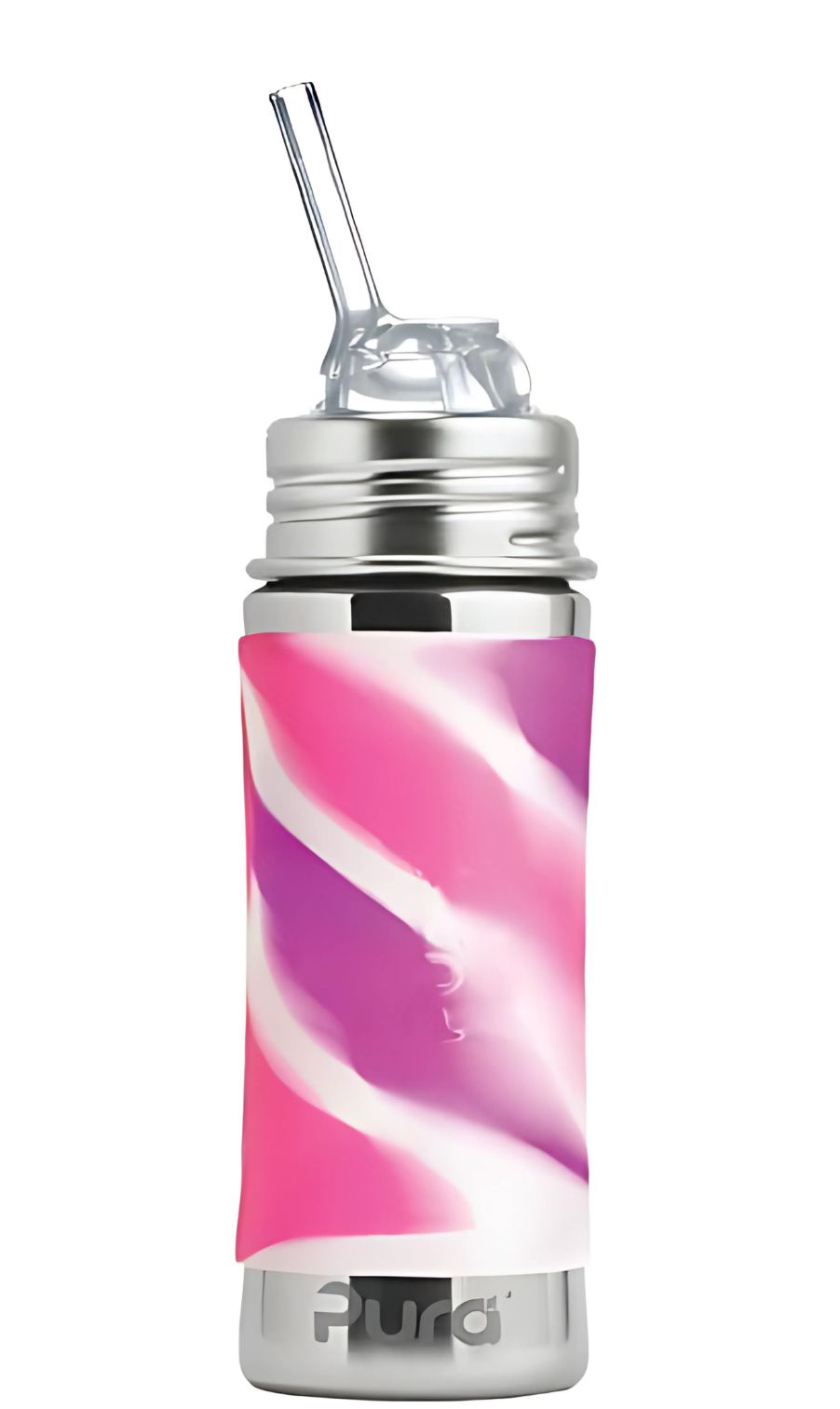 Pura Kiki KIDDO Edelstahl-Flasche mit Trinkhalm (300ml) - Pink Swirl von Pura