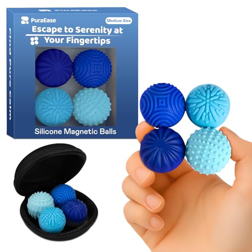 Magnetische sensorische Fidget-Bälle – 4 Stück, mittelschweres, strukturiertes Silikon, Stressabbau-Spielzeug für Erwachsene und Jugendliche mit ADHS, Autismus, Angst, leiser Magnet für Schreibtisch Magnetische sensorische Fidget-Bälle – 4 Stück, mittelschweres, strukturiertes Silikon, Stressabbau-Spielzeug für Erwachsene und Jugendliche mit ADHS, Autismus, Angst, leiser Magnet für Schreibtisch von PuraEase