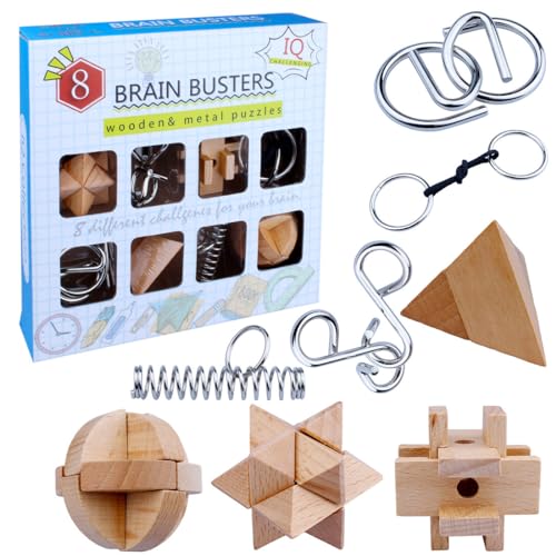 PureFun 8Teile 3D Brainteaser Metall Knobelspiele Kinder, 2023 IQ Knobelspiele Metall Puzzle/Holz Puzzle Set von PureFun
