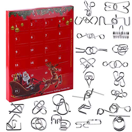 PureFun Weihnachtskalender 2022, 24 PCS Adventskalender 3D Brainteaser IQ Spiel Knobelspiele Metall Knobelspiele Set für Kinder und Erwachsene - Typ 2 von PureFun