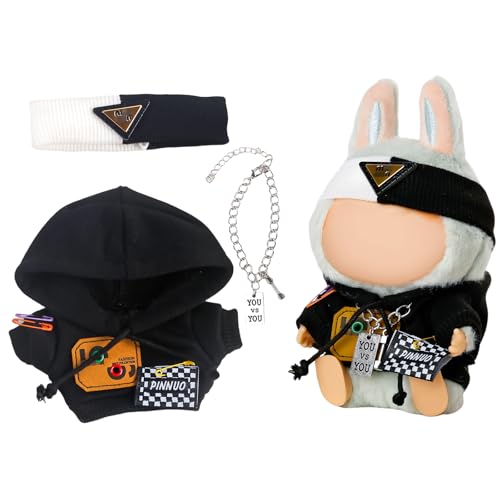 Puppenkleid & Outfit Set für Labobo Puppen,La Blind Box bubu,Puppenkleid,Puppenhüte,Puppenkleidung 18cm,17 cm,Puppenzubehör,Puppenkleidung,Geschenk für Sammler,T-Shirt,Haarbänder,Schwarz von Purhole