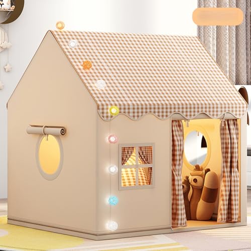 Kinder Spielhaus Indoor mit Lichtern & Matte, Prinzessin-Spielhaus als Kuschelecke für Kinderzimmer, Bettzelt mit Deko-LEDs, ideal für Schlafzimmer-Deko & Spielzeit (Grau) von Purova