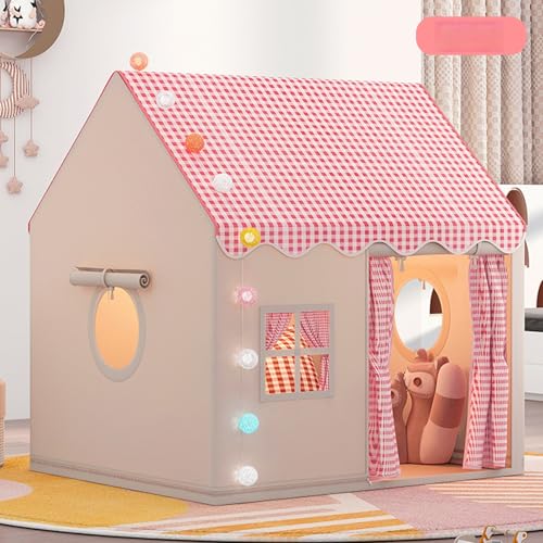 Kinder Spielhaus Indoor mit Lichtern & Matte, Prinzessin-Spielhaus als Kuschelecke für Kinderzimmer, Bettzelt mit Deko-LEDs, ideal für Schlafzimmer-Deko & Spielzeit (Rot) von Purova