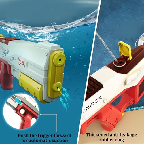 Wasserpistole Elektrisch, Wasserpistole mit Automatische Wasseraufnahme, 8m Reichweite, 2 Schießen Modi, 450ML Kapazität, Elektrische Wasserpistole for Pool, Strand (Rot) von Purova