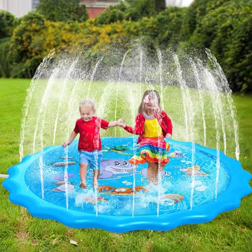 Purpledi 170CM Splash Pad, Sprinkler Play Matte Wasserspielzeug Kinder, Einstellbare Wasserhöhe Splash Pad Wasserspielzeug Outdoor, Wassersprinkler Planschbecken Spielzeug für Kinder und Haustier (A) von Purpledi
