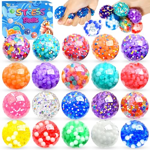 Purpledi 20 Stück Stressbälle, Squishy Ball Fidget Toys, Anti Stress Spielzeug,Squeeze Toy, Stressbälle für Kinder und Erwachsene mit Wasserperlen，Geburtstagsgeschenke, p-jieyaqiu25 von Purpledi