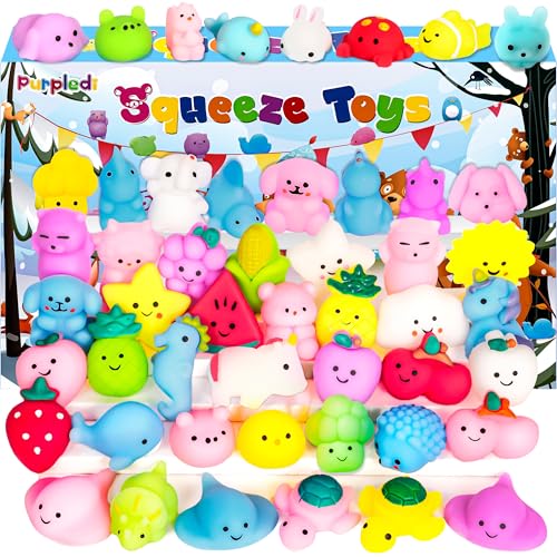 Purpledi 50 Stück Squishies Kawaii Soft Silikon Spielzeug Anti ,Soft Squeeze Stressabbau Squishies Stress Spielzeug mit Verschiedenen Tiermotiven, Mitgebsel Kindergeburtstag Gastgeschenke c von Purpledi