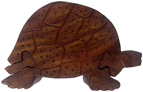 Purpledip Magische Holzpuzzle Schildkröte Box "Go Slow", handgefertigt, mysteriöse Andenken-Box (11967) von Purpledip