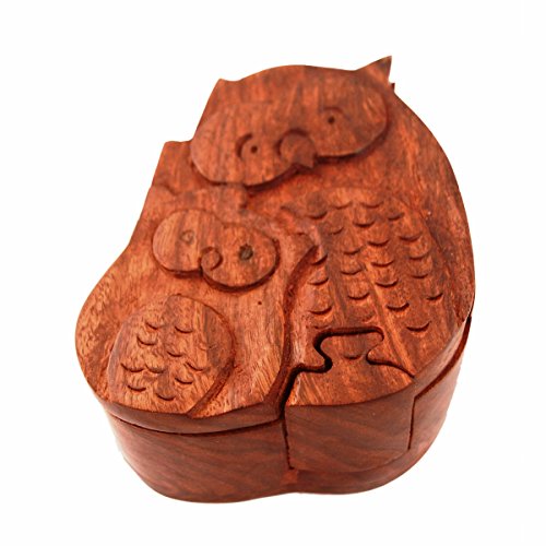 Purpledip Wooden Puzzle Box 'Mamma Owl - Baby Owl': Handmade Mystery Keepsake Magic Game Gift (11294) von Purpledip