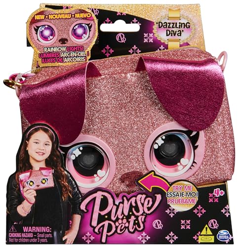 Purse Pets Clutch Dazzling Diva Hündchen - Kindertasche und Spielzeug in einem, die Augen leuchten in Regenbogenfarben, für Kinder ab 4 Jahren von Purse Pets