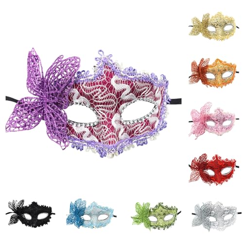 Maske Damen Maskenball Maskerade Venezianische Maske Karneval Masken Abschlussball Augenmaske Set Kostüm Party Supplies für Karneval Paare Jubiläum Festival Party Halloween (01-Purple, One Size) von Pursuit-W