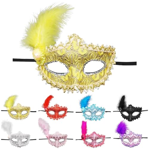 Maske Damen Maskenball Maskerade Venezianische Maske Karneval Masken Abschlussball Augenmaske Set Kostüm Party Supplies für Karneval Paare Jubiläum Festival Party Halloween (02-Yellow, One Size) von Pursuit-W