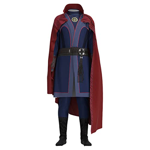 Dr Strange Cosplay Kostüm Film Multiverse of Madness Superheld Deluxe Overall Red Collar Cape Outfit for Halloween Carnival Party Outfits for Adult Kid von Puruuige