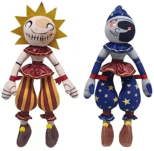 Puruuige FNAF Plüsch, FNAF Clown Figur, 2 Stück 11 Zoll Plüschtiere Spielzeug für Kinder und Spielefans Geschenk (Sonne und Mond 2 Stück) von Puruuige