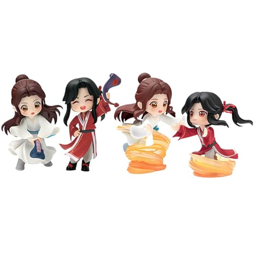 Puruuige 4 Stück/Set Tian Guan Ci Fu Figuren 8-9 cm Hua Cheng/Xie Lian/San Lang Q Version Figur Modell Chinesische Anime Actionfigur Desktop Dekoration Geschenke von Puruuige