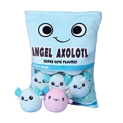 Puruuige Axolotl Snack Pillow Niedliches Salamander-Plüschkissen Tierweiches Stofftier Axolotl Mini-Wurfkissen mit 6 Salamander-Bällen Kreative Puppen-Geschenke für Kinder von Puruuige