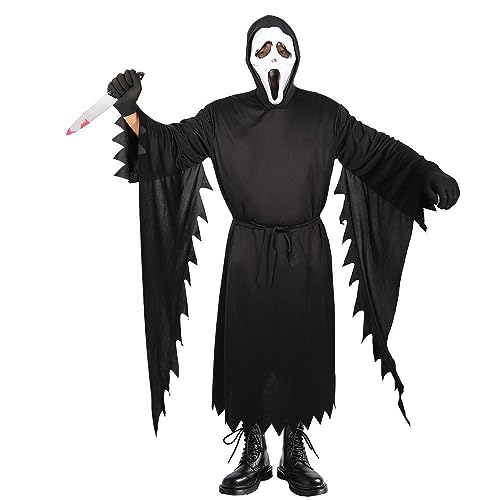 Puruuige Screaming Ghost Face Kostüme für Jungen und Herren mit Messer + Handschuhe Halloween Horror Film Verkleidung Outfit von Puruuige