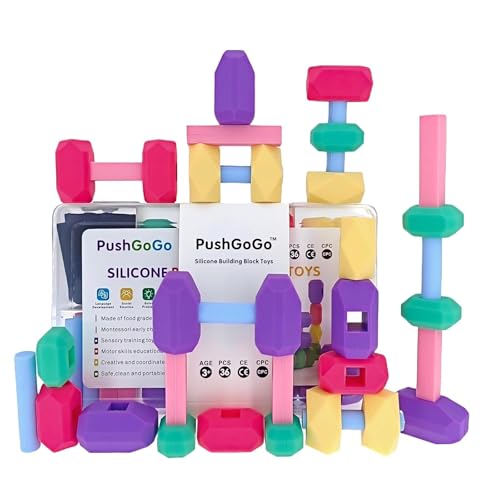 PushGoGo Kleinkind-Silikon-Bausteine, ab 3 Jahren, 36 Teile, Puzzle-Sinne, stimulieren Kreativität, Phantasie, gestapelt, kreatives Montessori-Spielzeug für Kinder PushGoGo Kleinkind-Silikon-Bausteine, ab 3 Jahren, 36 Teile, Puzzle-Sinne, stimulieren Kreativität, Phantasie, gestapelt, kreatives Montessori-Spielzeug für Kinder von PushGoGo