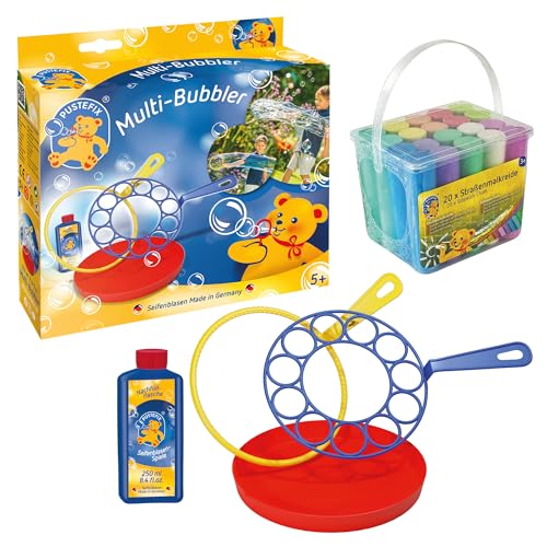 MALEFIX Straßenkreide 20er Packung + PUSTEFIX Multi-Bubbler Seifenblasen Ringe I Spielspaß für Kinder I Outdoor Spielzeug I PUSTEFIX Seifenblasen Set von Pustefix